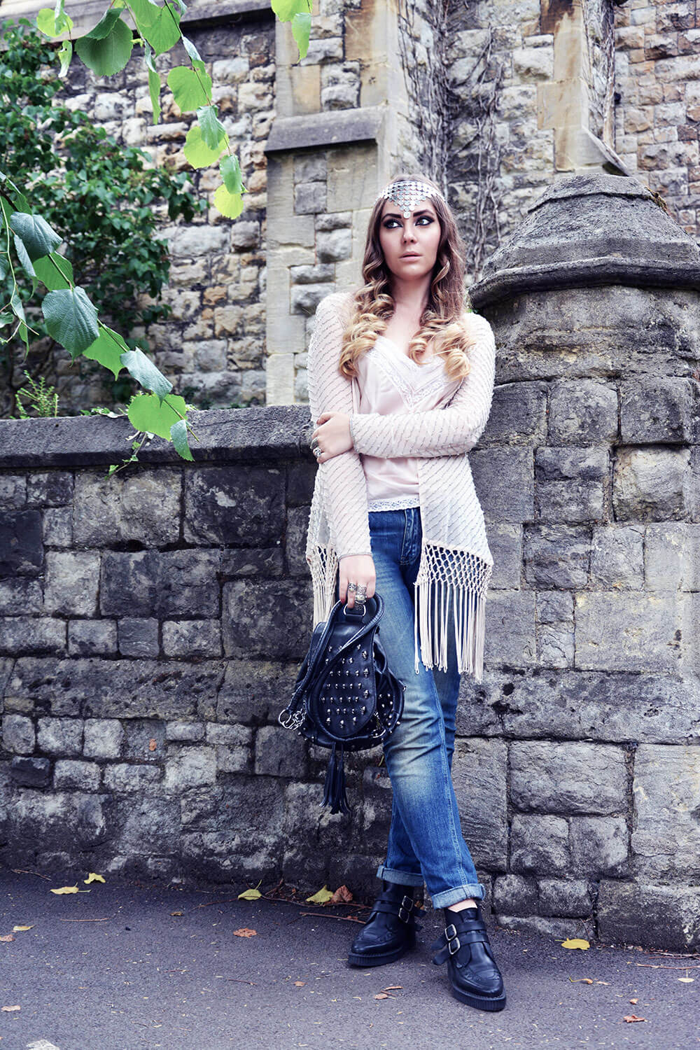 Edita in New Look, Dior top, Asos jeans and headpiece, Underground shoes