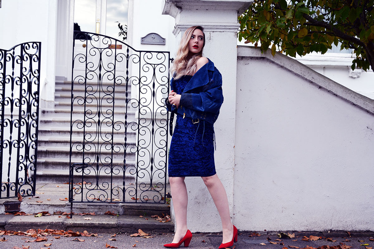 Edita in Blue Velvet Boohoo, Vintage and Marks and Spencer 10