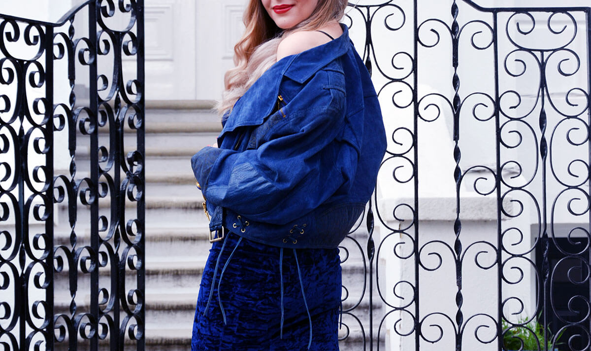 Edita in Blue Velvet Boohoo, Vintage and Marks and Spencer 2