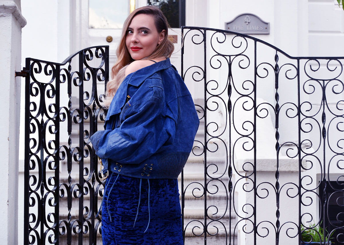 Edita in Blue Velvet Boohoo, Vintage and Marks and Spencer 3