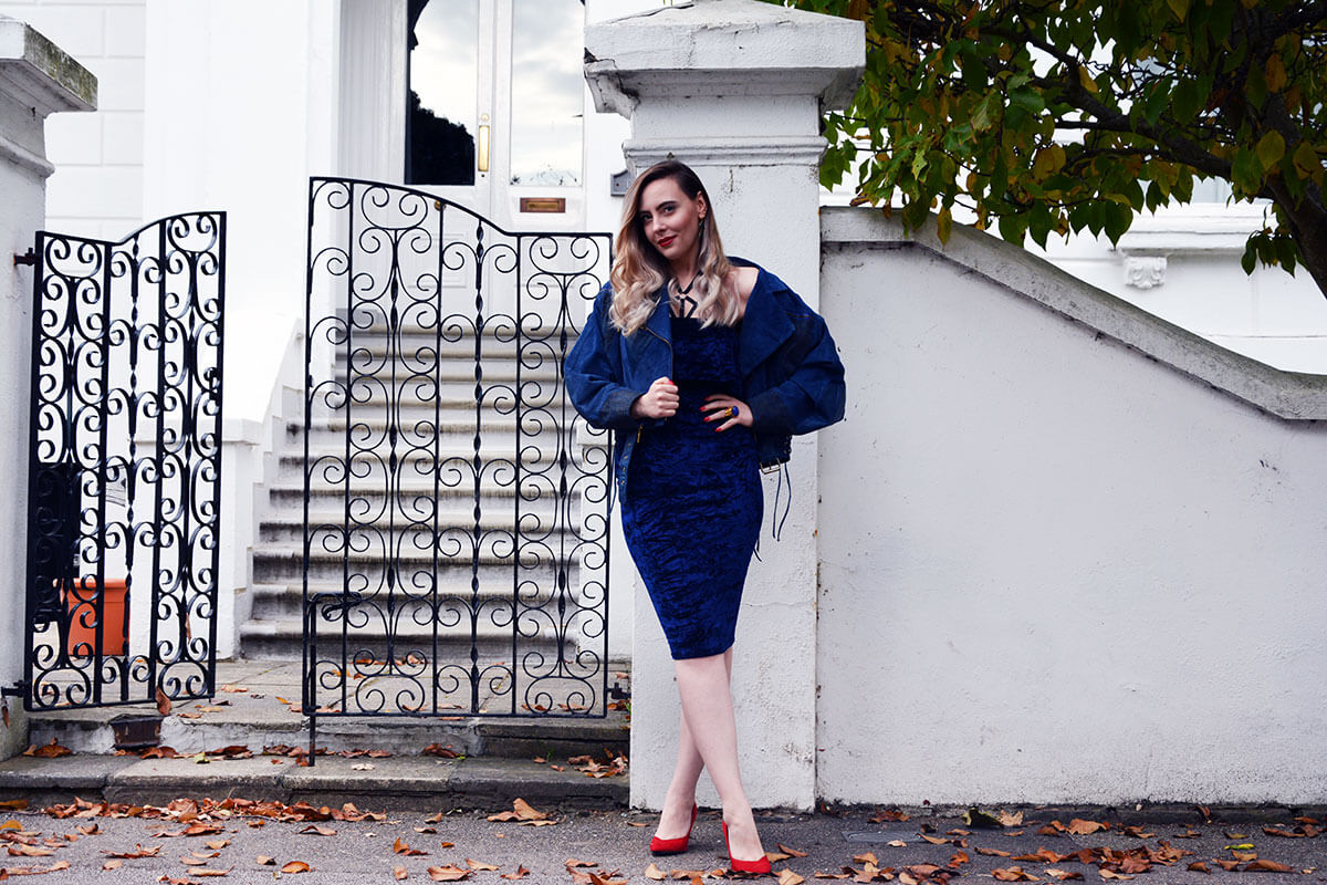 Edita in Blue Velvet Boohoo, Vintage and Marks and Spencer 14