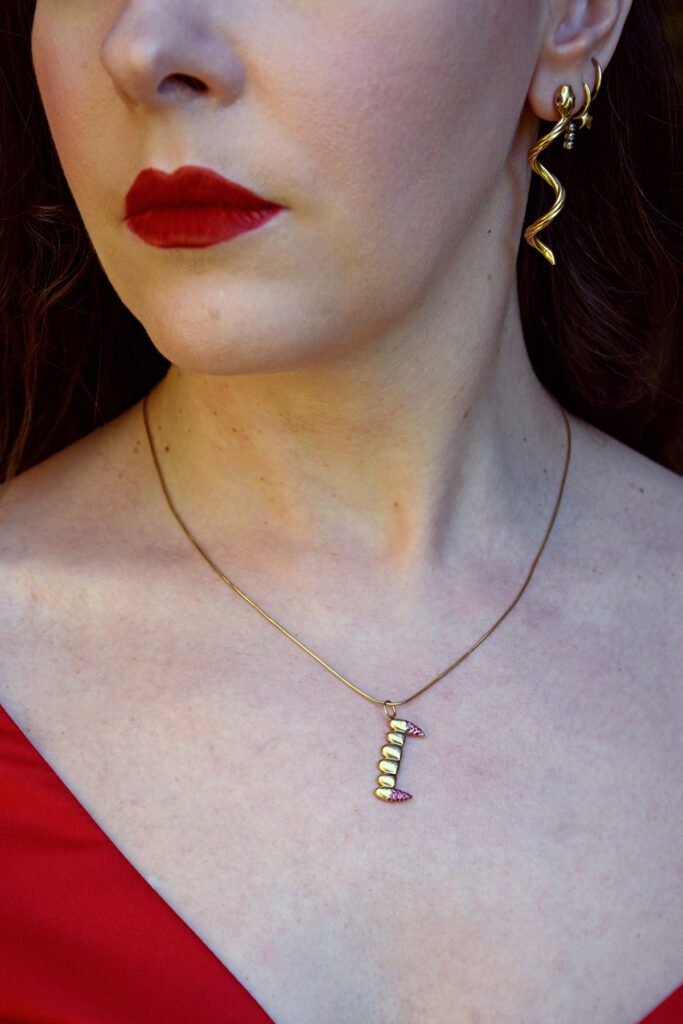 Vampire Teeth Fang Pendant with Rubies - in Ruined Abbey